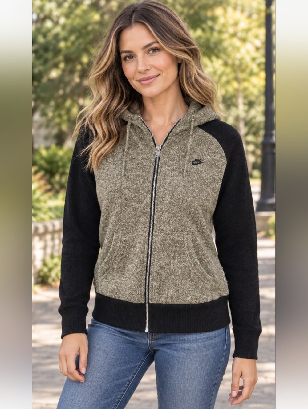 Nike Sportswear Wool Blend Zip Hoodie Jacket Gray Black NWT Women’s M